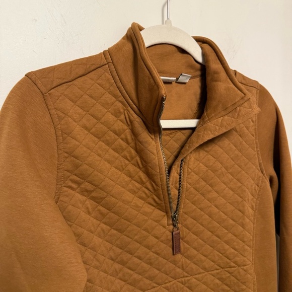 L.L.BEAN ochre QUILTED SWEATSHIRT 1/4 ZIP PULLOVER LONG SLEEVE womens - Picture 5 of 5